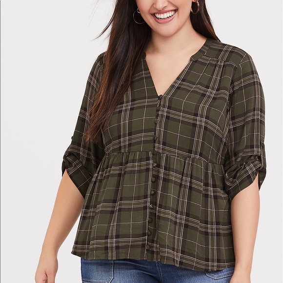 torrid Tops - Torrid Plaid Babydoll Pullover Top